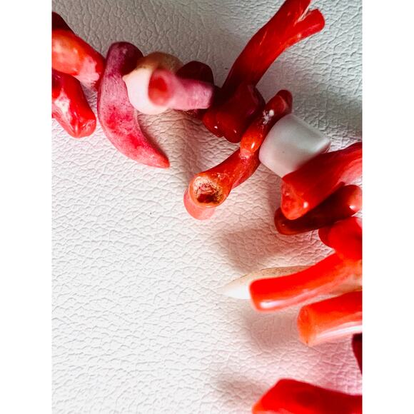 Vintage Sterling Silver Red Coral Branch & Chip Bracelet 7.5” Toggle Clasp Boho - Picture 4 of 7
